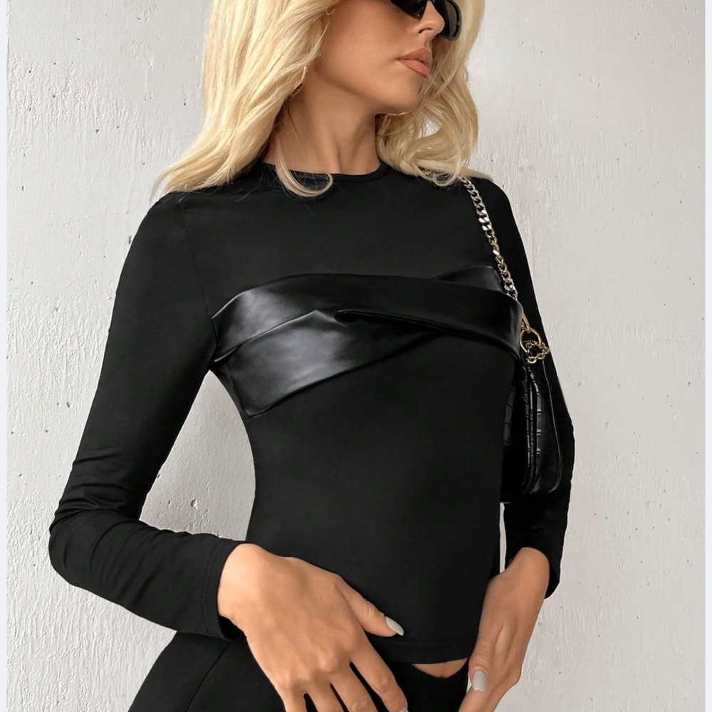 Leather Detail Black Top
